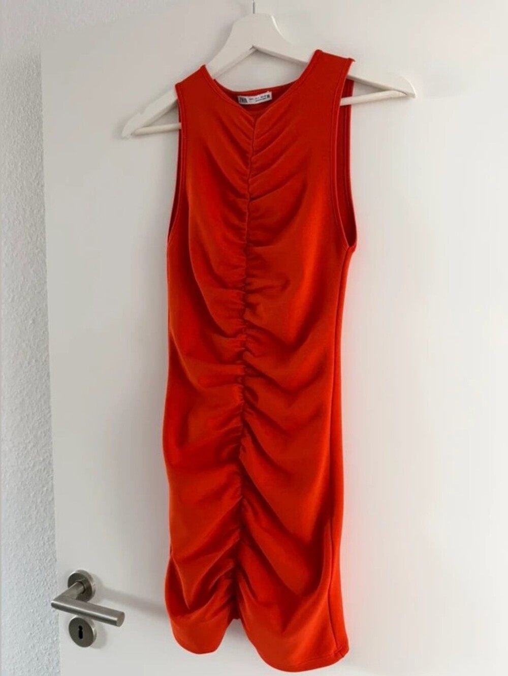 Zara Ruched Sleeveless Orange Mini Dress